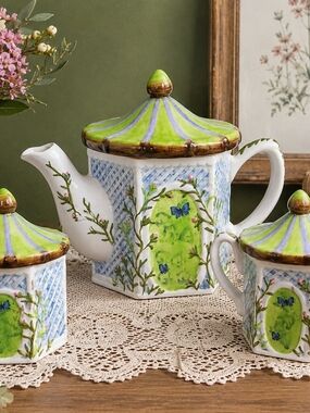 Winterthur Garden Trellis Ceramic Tea Set – Teapot, Creamer & Sugar Bowl 1998